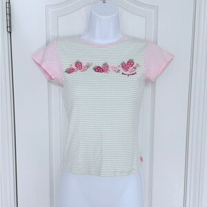 Y2K 2001 strawberry striped Gymboree baby tee kids large/ woman’s XS/S
